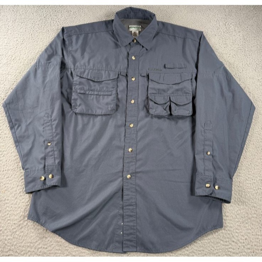 LL Bean Buzz Off Insect Shield Fishing Shirt Men Medium Gray Long Sleeve Vented
